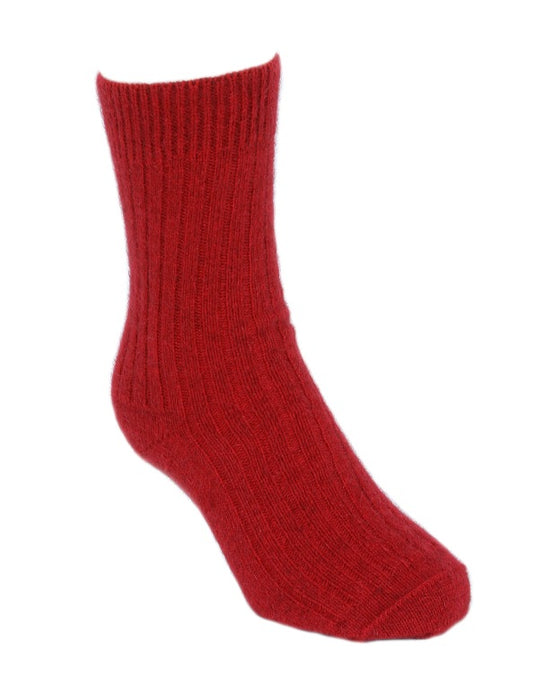 Lothlorian Knitwear Possum Rib Socks Red
