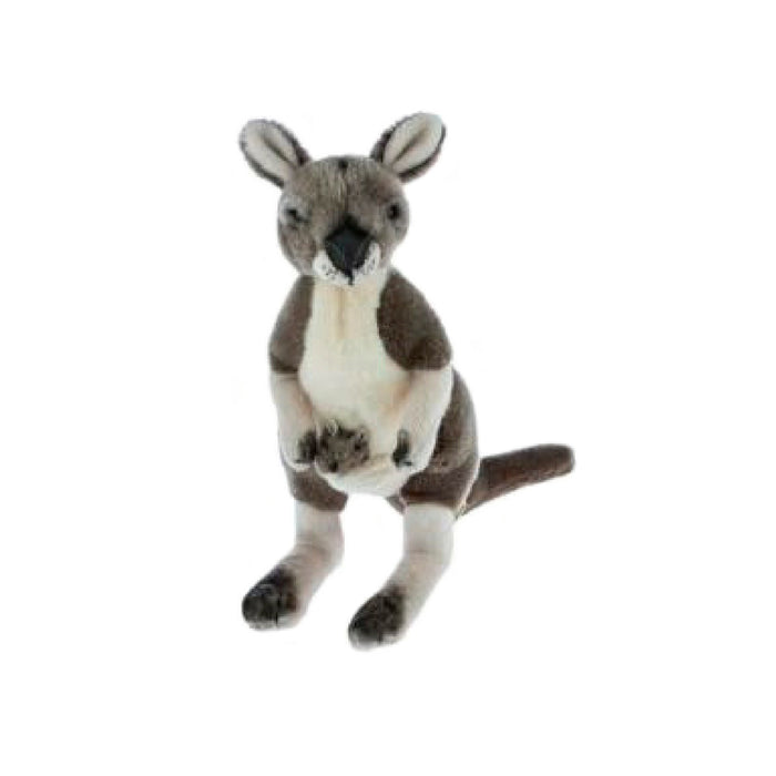 Kangaroo Soft Toy w/joey 28cm, grey - Tracy